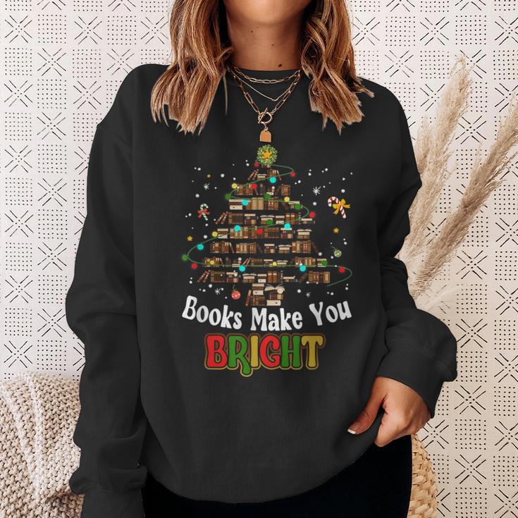 Books Make You Bright Books Christmas Tree Merry Xmas Sweatshirt Gifts for Her