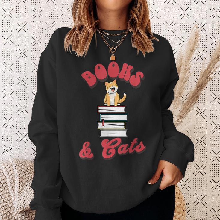 Books And Cats Book Lovers Cat Lovers Teacher Writer Sweatshirt Gifts for Her