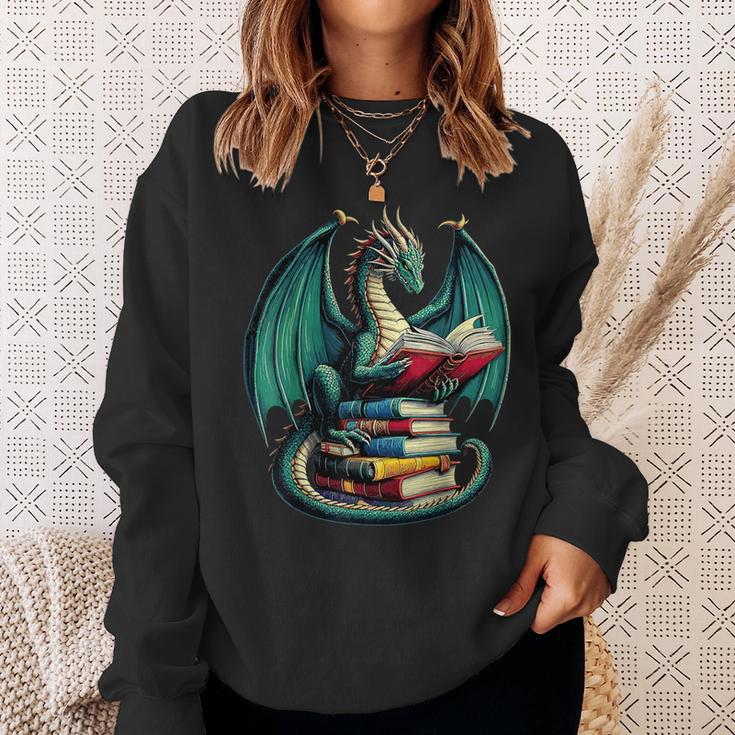 Books Dragon Reading Book Lover Sweatshirt Gifts for Her