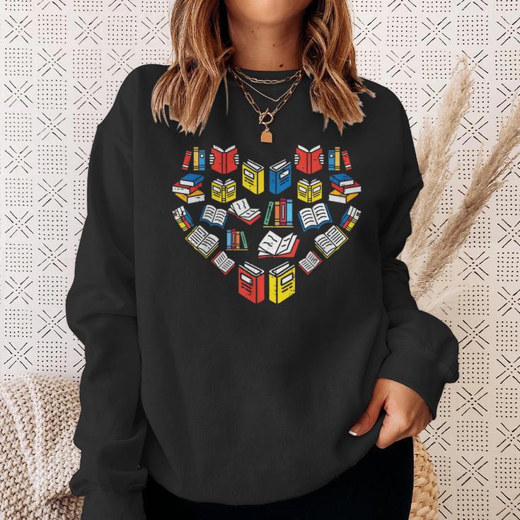 Books Heart Love Reading Teacher Librarian Bookworm Women Sweatshirt Gifts for Her