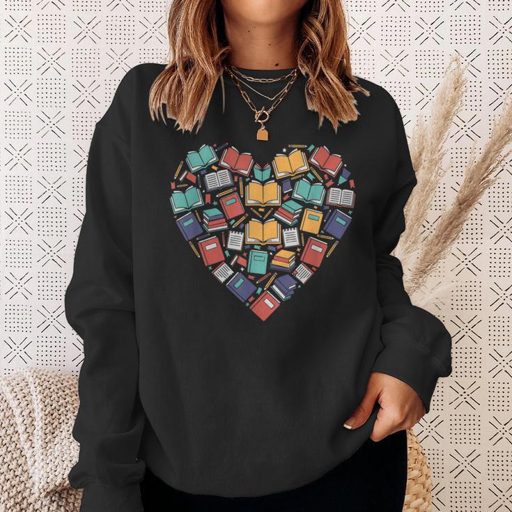 Books Heart Reader Librarian Love Reading Stack Sweatshirt Gifts for Her