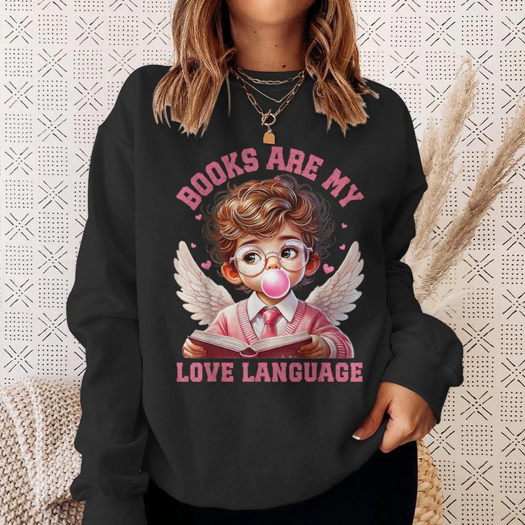 Books Are My Love Language Reading Lover I Valentines Cupid Sweatshirt Gifts for Her