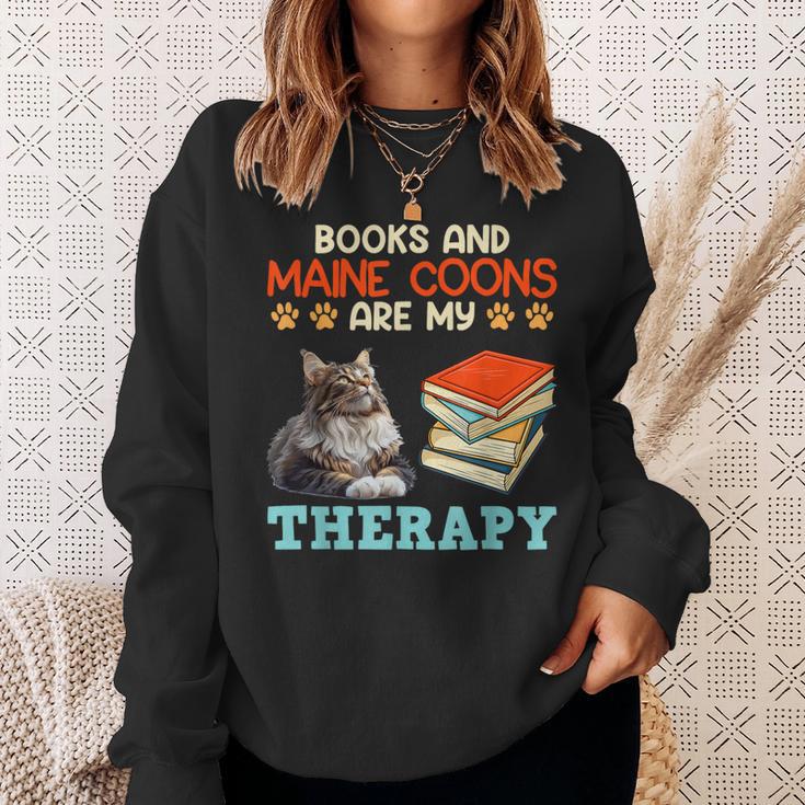 BOOKS AND MAINE COONS ARE MY THERAPY Main Coon Sweatshirt Gifts for Her