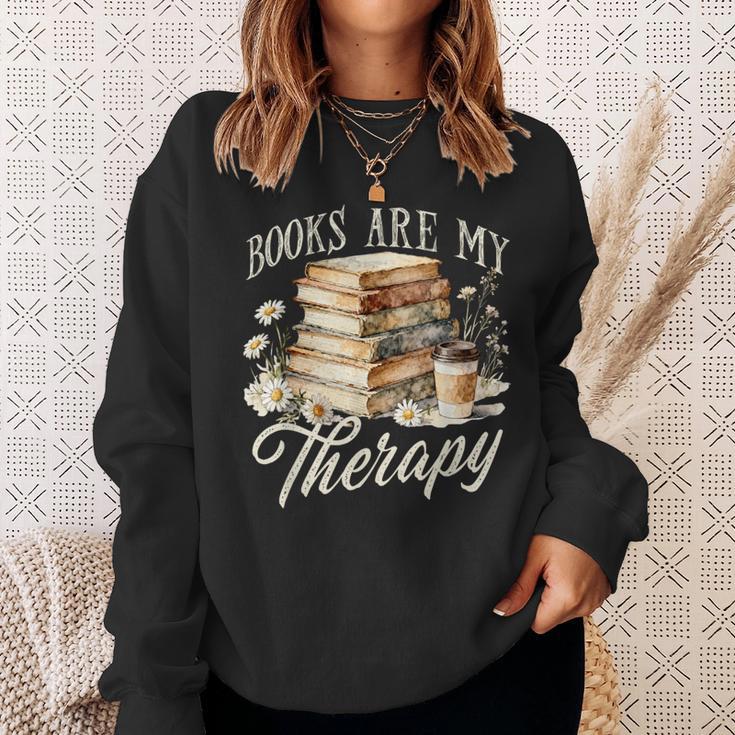 Books Are My Therapy Floral Book Lover Reading Bookworm Nerd Sweatshirt Gifts for Her