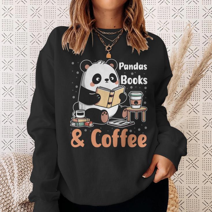 Books Reading Reader Panda Panda Books And Coffee Sweatshirt Gifts for Her