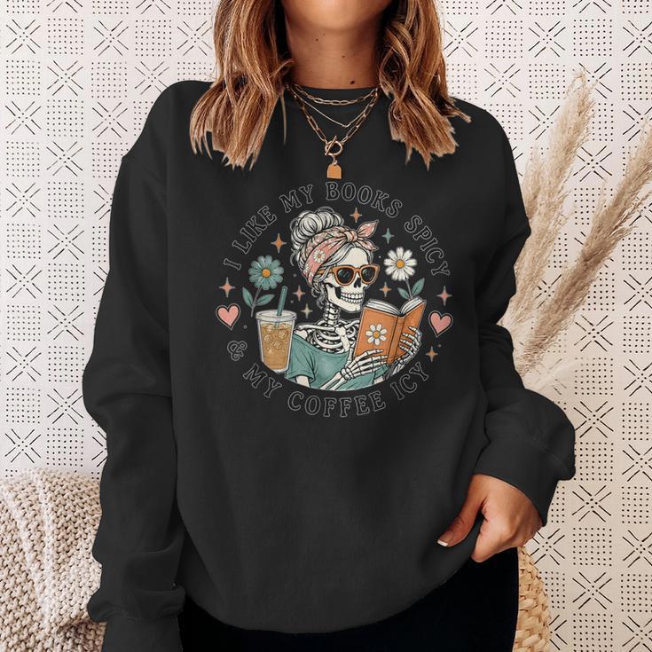Books Spicy Coffee ICY Book Booktrovert Librarian Bookish Sweatshirt Gifts for Her
