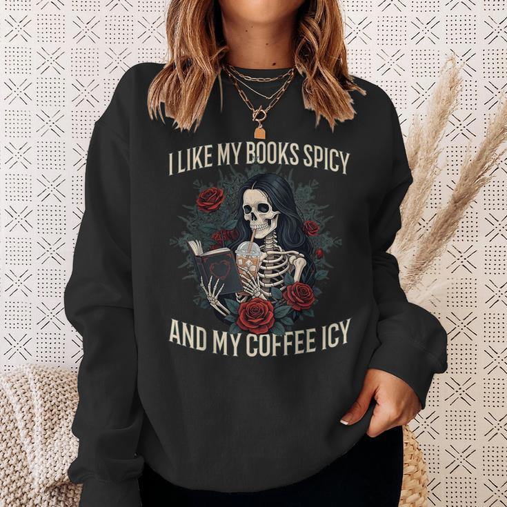 I Like My Books Spicy And My Coffee ICY Shirt Skeleton Sweatshirt Gifts for Her