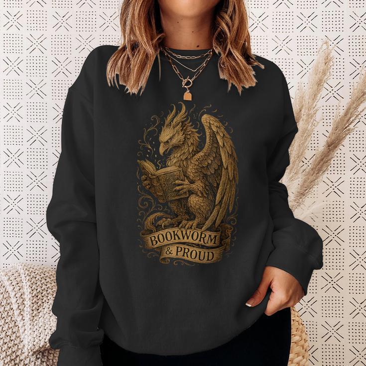 Bookworm & Proud Griffin Reading Book Vintage Fantasy Reader Sweatshirt Gifts for Her