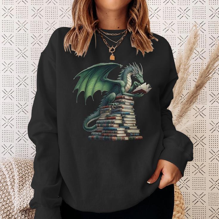 Bookworm Dragon Reading Books Dragon & Books Lover Sweatshirt Gifts for Her Bookworm Dragon Reading Books Dragon & Books Lover Sweatshirt Gifts for Her