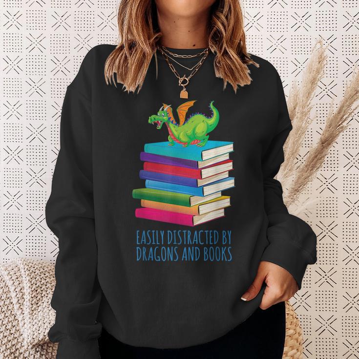 Bookworm Easily Distracted By Dragons And Books Reader Sweatshirt Gifts for Her
