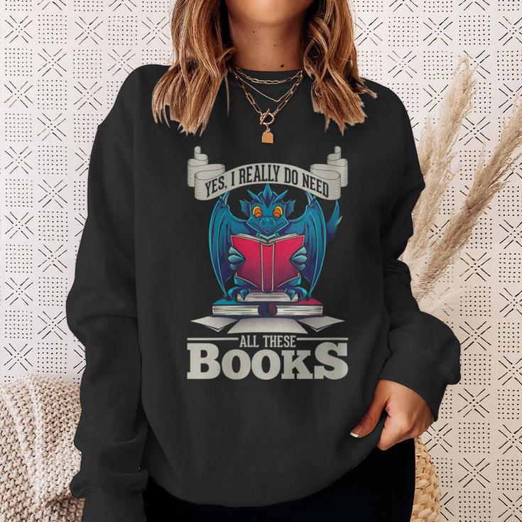 Bookworm Flying Mythical Creature Book Reading Dragon Sweatshirt Gifts for Her