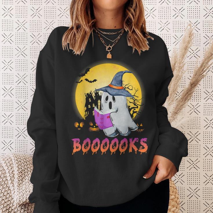 Boooks Cute Ghost Book Reading Halloween 2022 Teacher For Men Women Kids Sweatshirt Gifts for Her