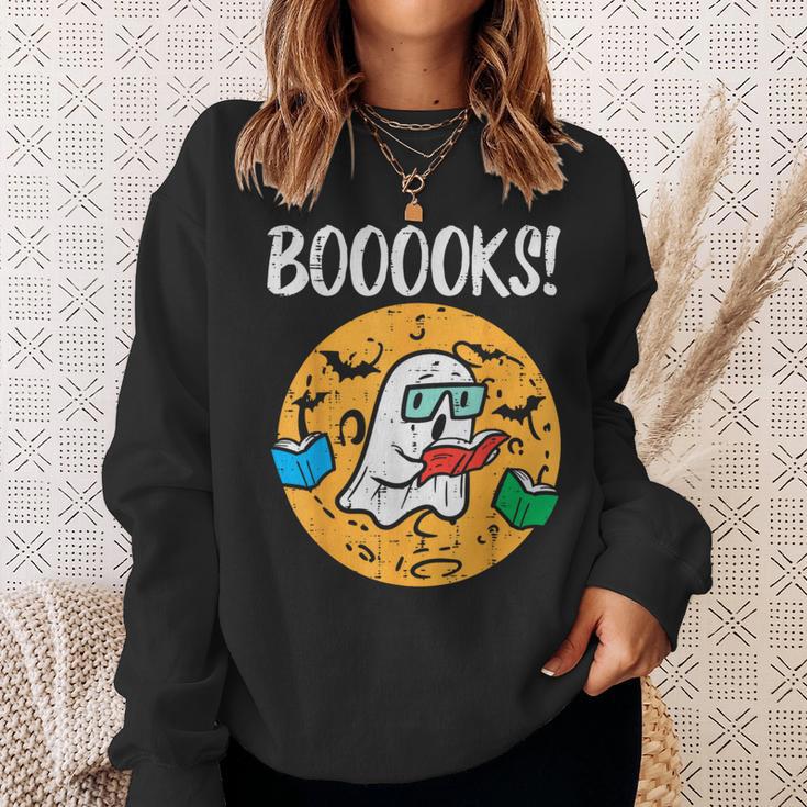 Boooks Ghost Read Book Halloween Teacher Librarian Men Women Sweatshirt Gifts for Her