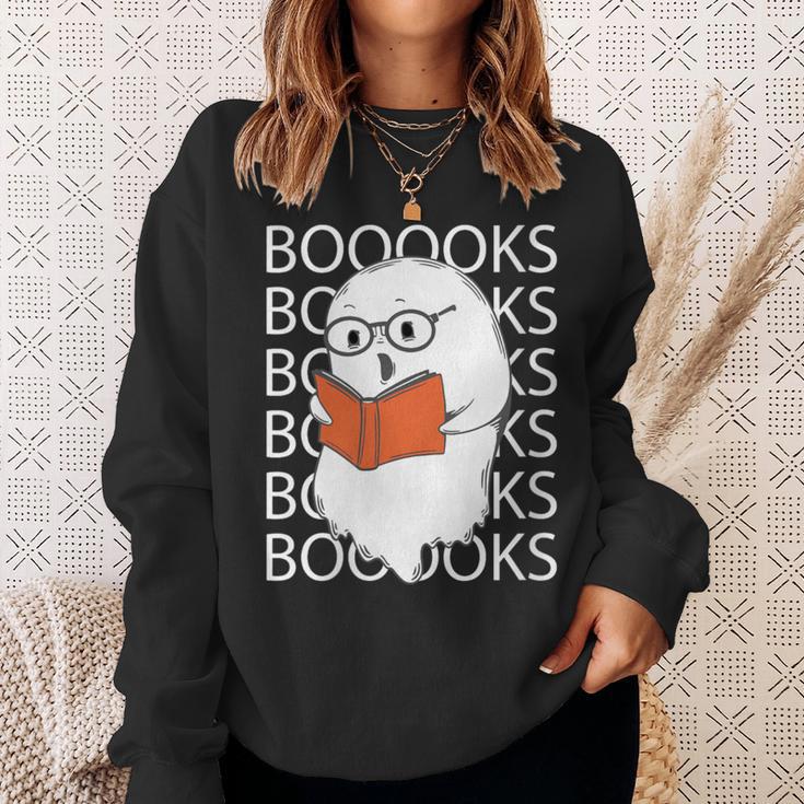 Booooks Cute Ghost Reading Books Halloween For Teacher &Kids Sweatshirt Gifts for Her