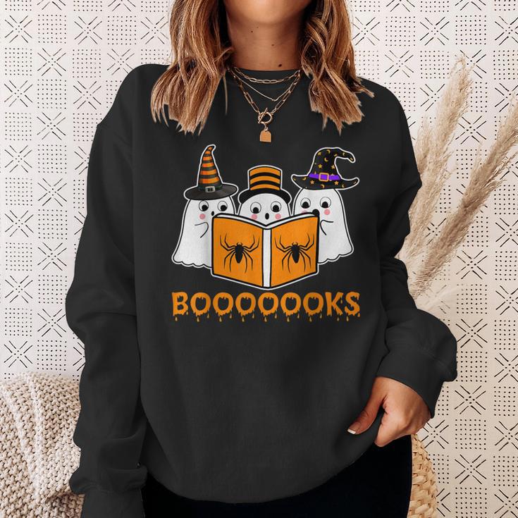 Booooks Ghost Boo Read Books Library Teacher Halloween Cute Sweatshirt Gifts for Her