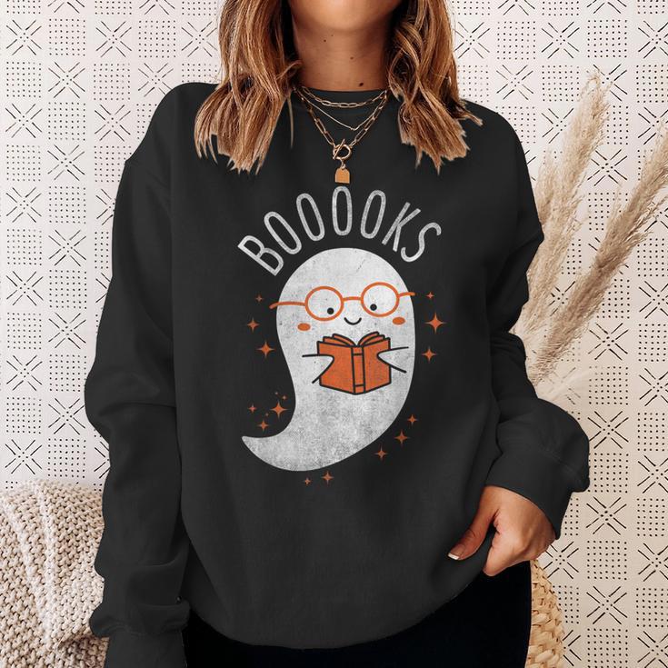 Booooks Ghost Halloween Teacher Book Library Reading Sweatshirt Gifts for Her