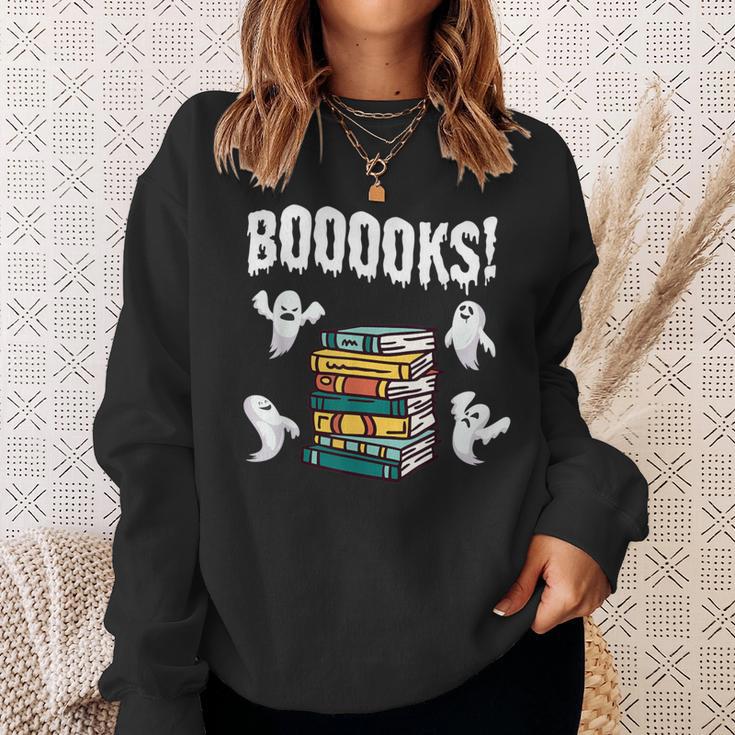 Booooks Ghost Reading Books Halloween Librarian Teacher Sweatshirt Gifts for Her