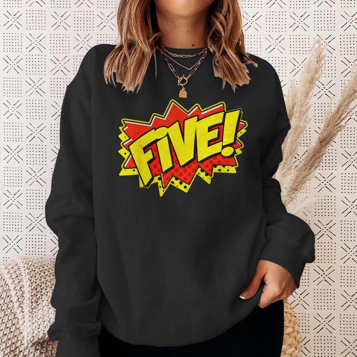 Boy Five Superhero Comic Book Hero 5th Birthday Boy 5 Years Sweatshirt Gifts for Her