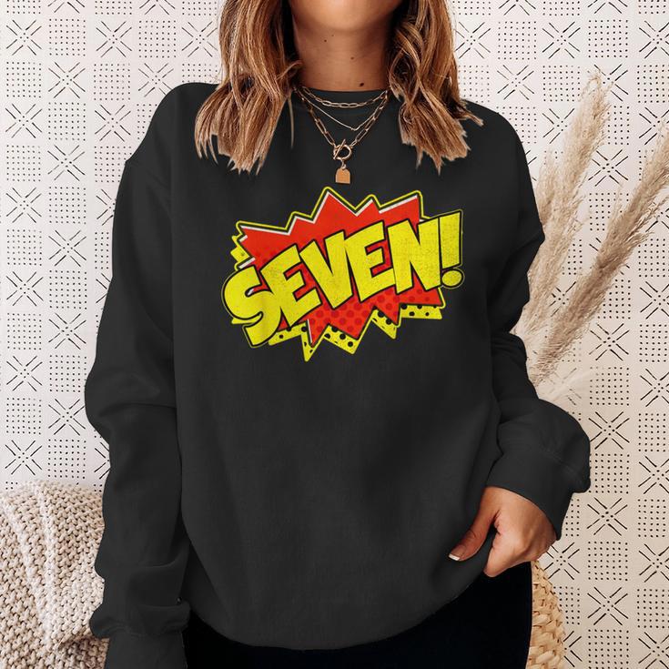 Boy Seven Superhero Comic Book Hero 7th Birthday Boy 7 Years Sweatshirt Gifts for Her