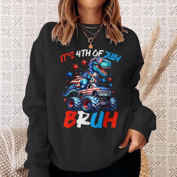 Bruh 4Th Of July Boys Kids T-Rex Dinosaur Patriotic Flag Sweatshirt Gifts for Her