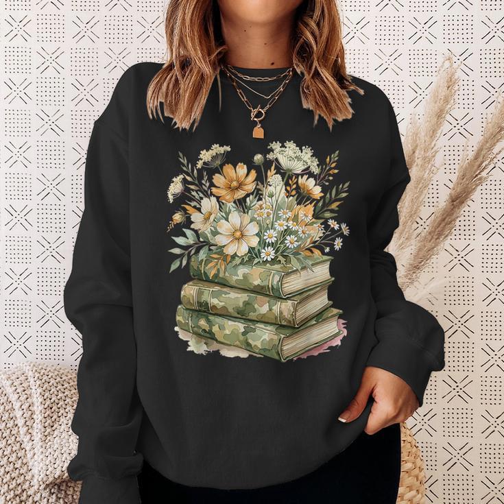Camo Floral Books Wildflower Botanical Reading Lover Sweatshirt Gifts for Her