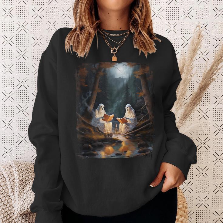 Camping Sheet Ghost Reading Book At Campfire Halloween Sweatshirt Gifts for Her