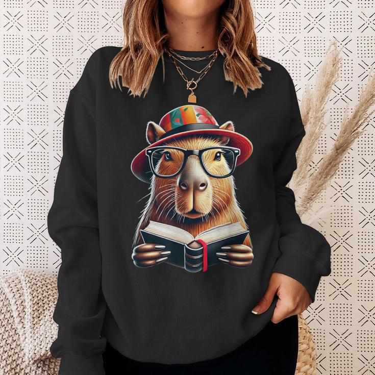 Capybara Bookworm Rodent Reading a Book Sweatshirt Gifts for Her