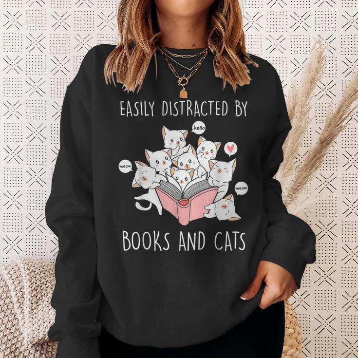 Cat & Book Lover Easily Distracted By Cats And Books For Men Women Kids Sweatshirt Gifts for Her