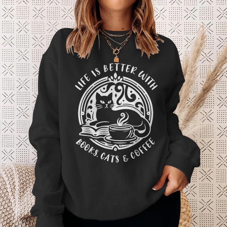 Cat Book And Coffee Make Life Beautiful Cat Mum Sweatshirt Gifts for Her