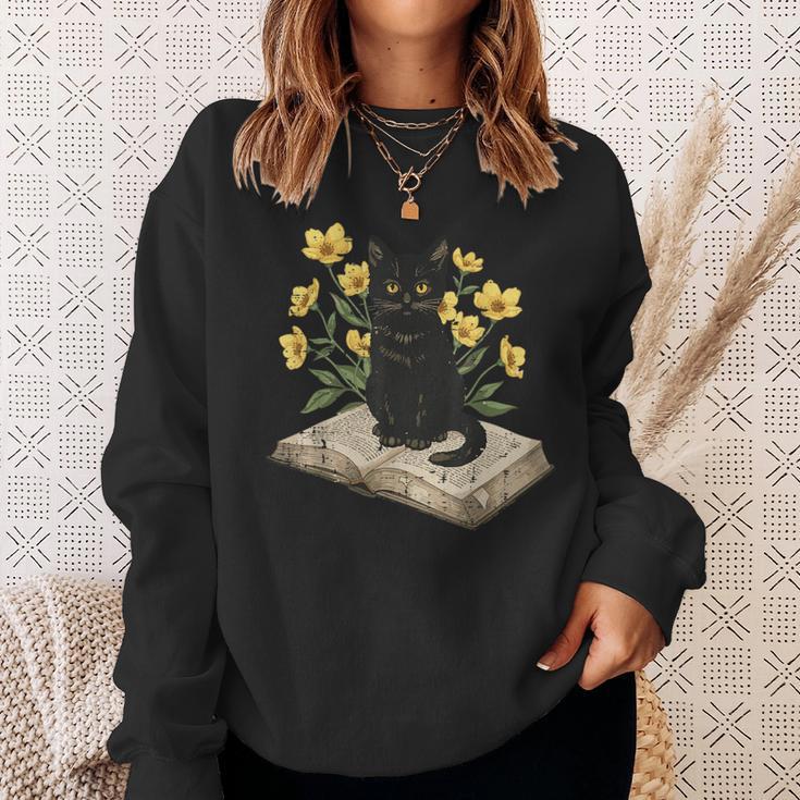 Cat On Book Flowers Cute Kitten Kitty Women Girls Kids Sweatshirt Gifts for Her