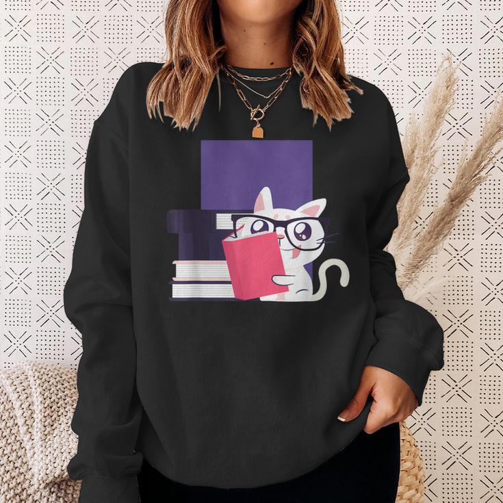 Cat Book Reading Sweatshirt Gifts for Her