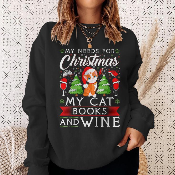 Cat Books Wine Lover Cute Cat Christmas Men Women Sweatshirt Gifts for Her