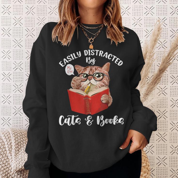 Cat Tshirt Easily Distracted By Cats And Books Cat For Men Women Sweatshirt Gifts for Her