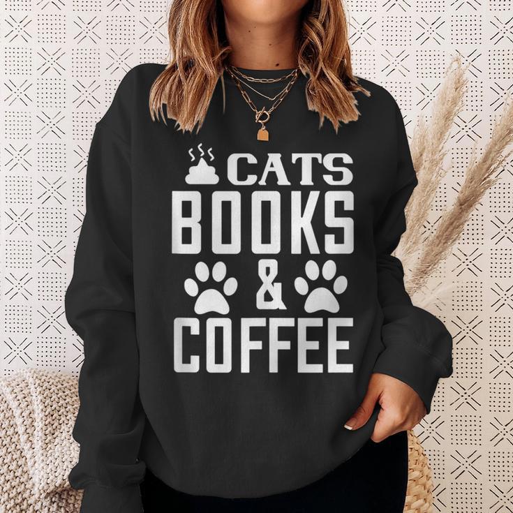 Cat Lover Cats Books And Coffee Sweatshirt Gifts for Her Cat Lover Cats Books And Coffee Sweatshirt Gifts for Her
