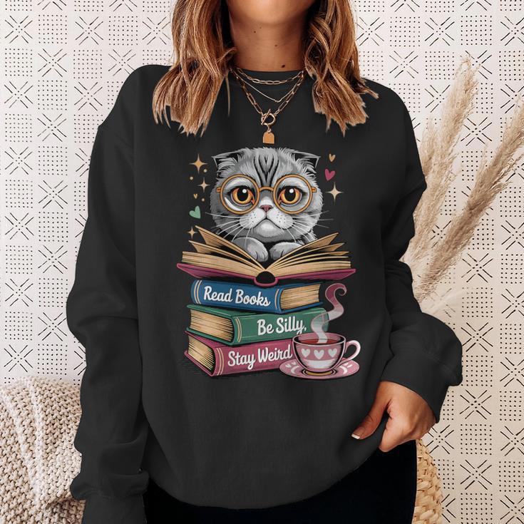Cat Read Books Be Kind Stay Weird Library Book Lover Sweatshirt Gifts for Her Cat Read Books Be Kind Stay Weird Library Book Lover Sweatshirt Gifts for Her