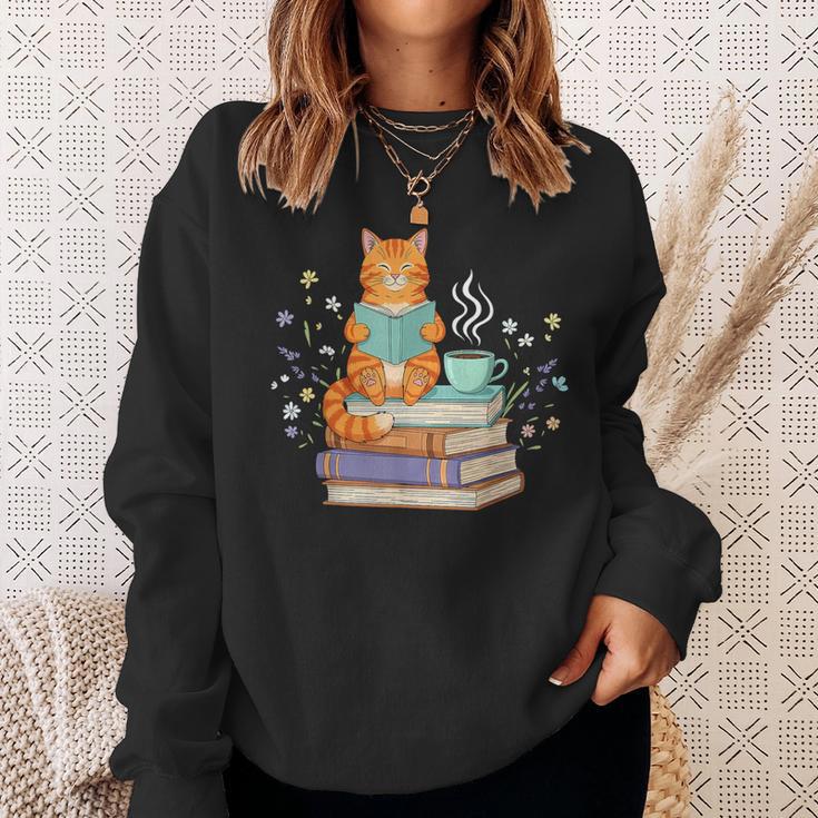 Cat Reading Book Lover Coffee Books Teacher Librarian Cat Sweatshirt Gifts for Her Cat Reading Book Lover Coffee Books Teacher Librarian Cat Sweatshirt Gifts for Her