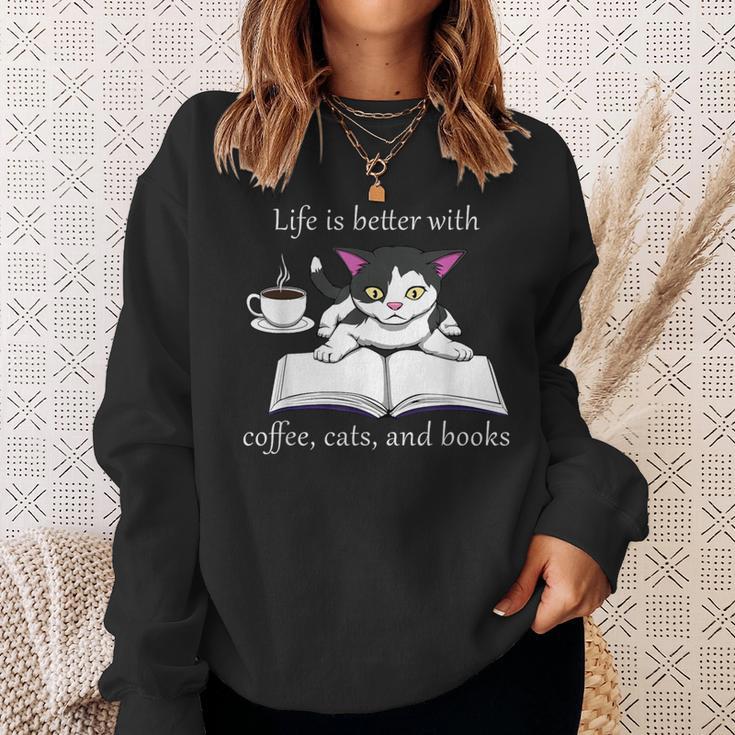 Cat Reads a Book Reading Coffee Sweatshirt Gifts for Her Cat Reads a Book Reading Coffee Sweatshirt Gifts for Her