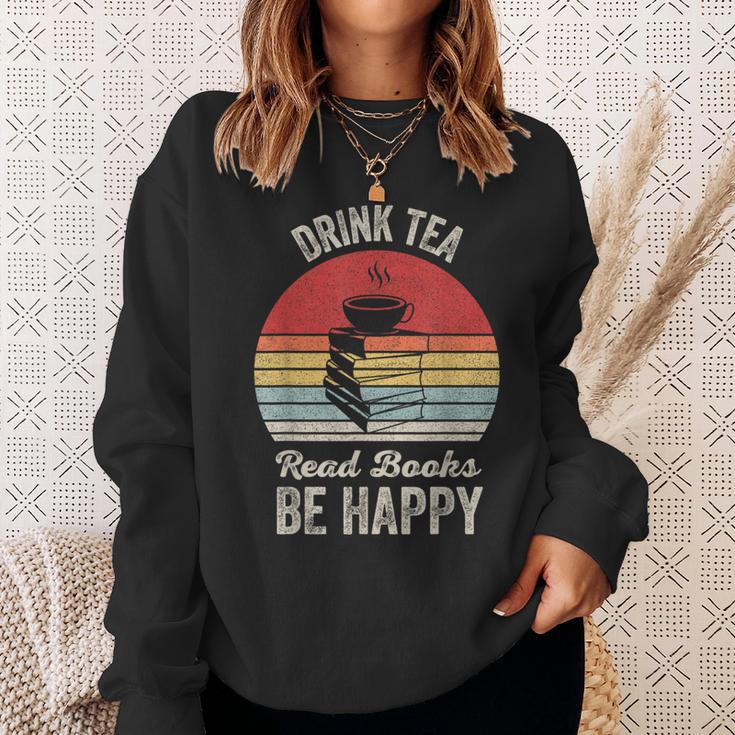 Catch Some Rays Vintage Retro Drink Tea Read Books Be Happy Adult Sweatshirt Gifts for Her