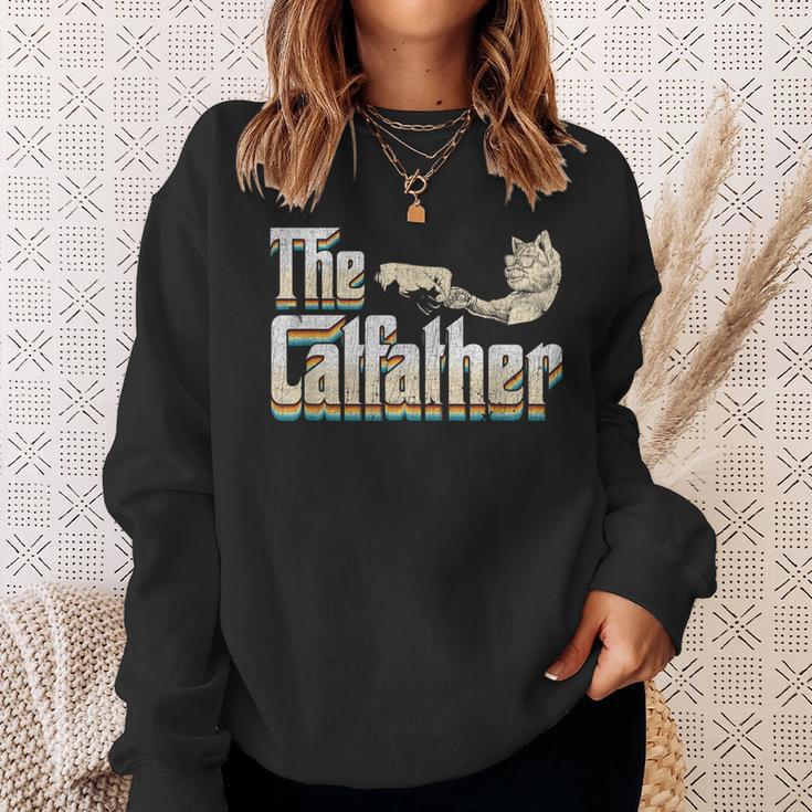 The Catfather 面白い猫 お父さん 父の日 ビンテージ 猫 父親 スウェットシャツ 彼女への贈り物