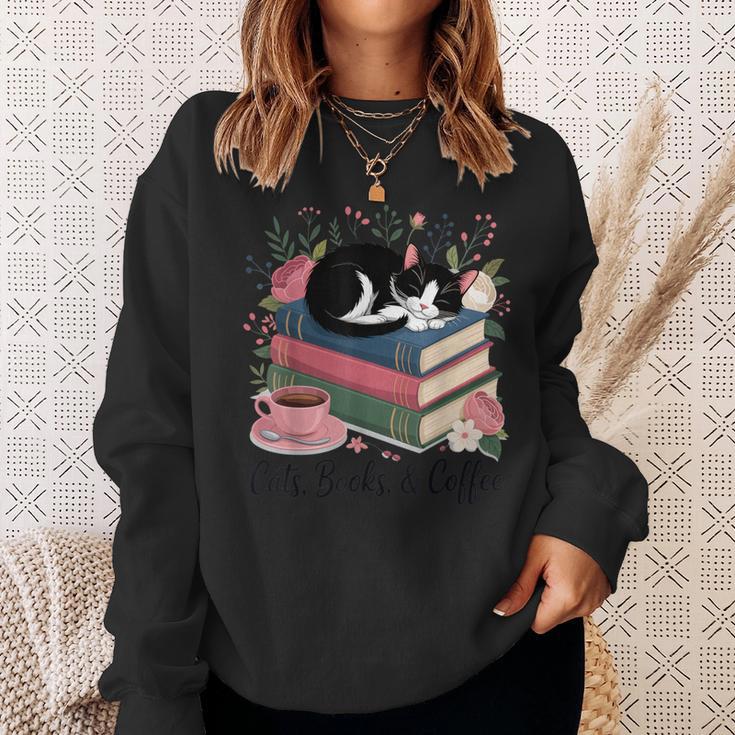 Cats Books & Coffee For Cat Lovers In Relaxed Weekend Sweatshirt Gifts for Her