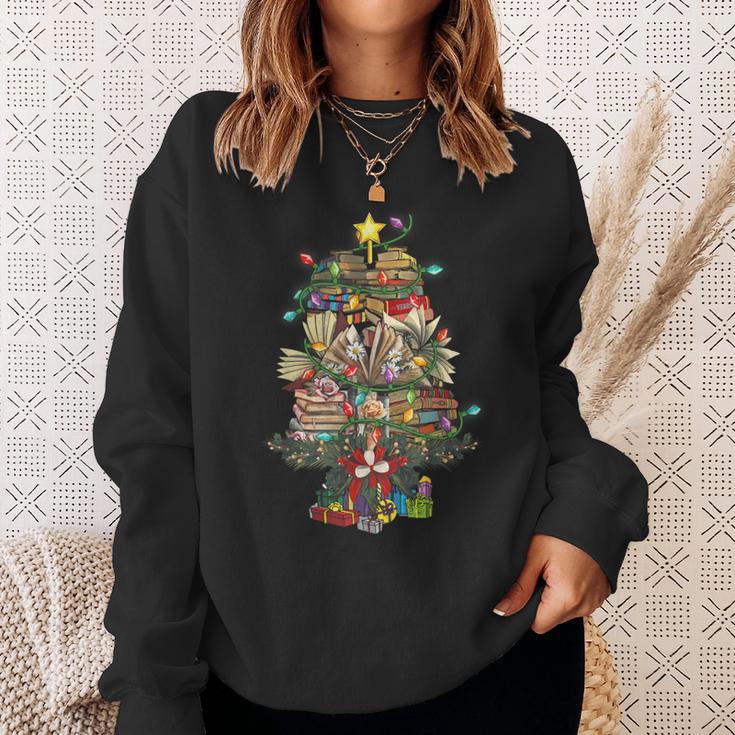 Christmas Tree Library Xmas Lights Tree Book Lover Librarian Sweatshirt Gifts for Her