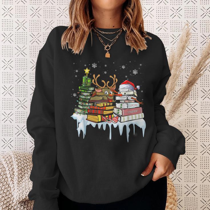 Christmas Tree Snowman Reindeer Book Stack Librarian Sweatshirt Gifts for Her Christmas Tree Snowman Reindeer Book Stack Librarian Sweatshirt Gifts for Her