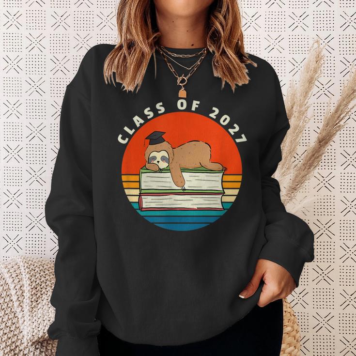 Class Of 2027 Meme Sloth Graduation Cap Sleeping On Books Sweatshirt Gifts for Her