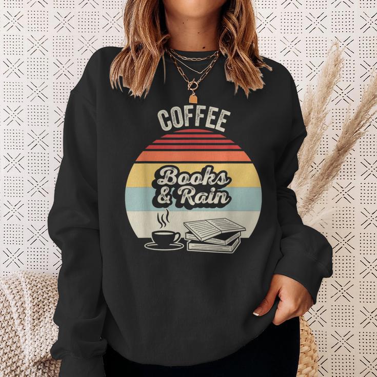 Coffee Books And Rain Reading Book Lover Retro Sweatshirt Gifts for Her