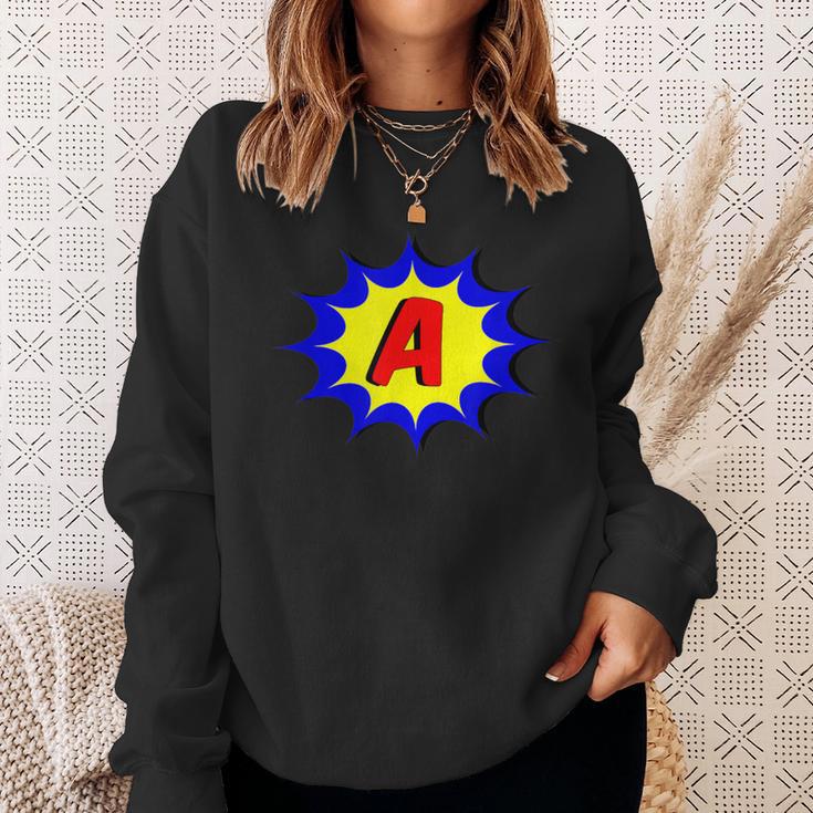 Comic Book Style Monogram Initial Letter A Superhero Sweatshirt Gifts for Her Comic Book Style Monogram Initial Letter A Superhero Sweatshirt Gifts for Her