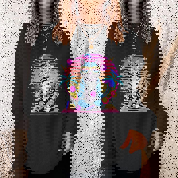 Cool Cat 瞑想 ヴェイパーウェーブ 80年代 レトロ シンセウェーブ スウェットシャツ 彼女への贈り物