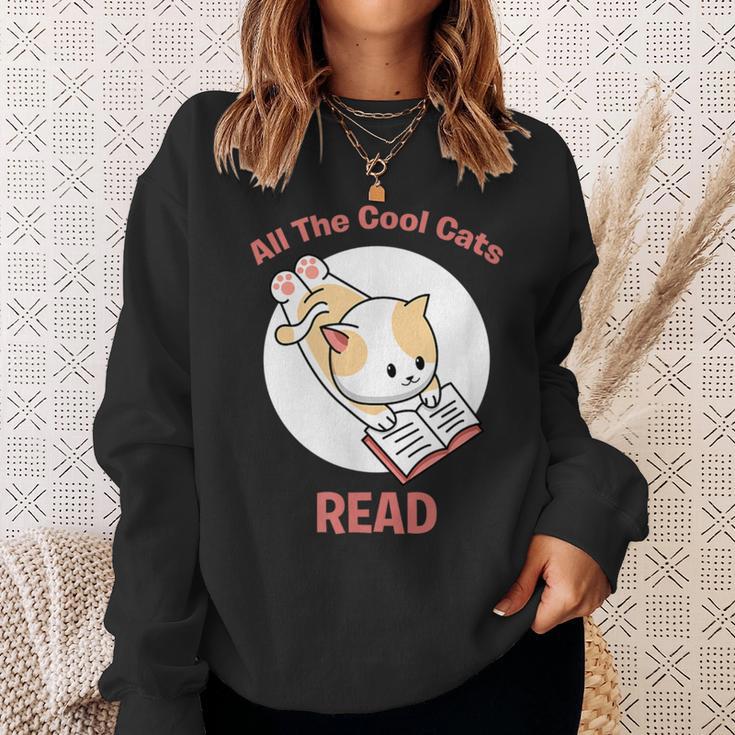 All The Cool Cats Read Book And Cat Lover Sweatshirt Gifts for Her