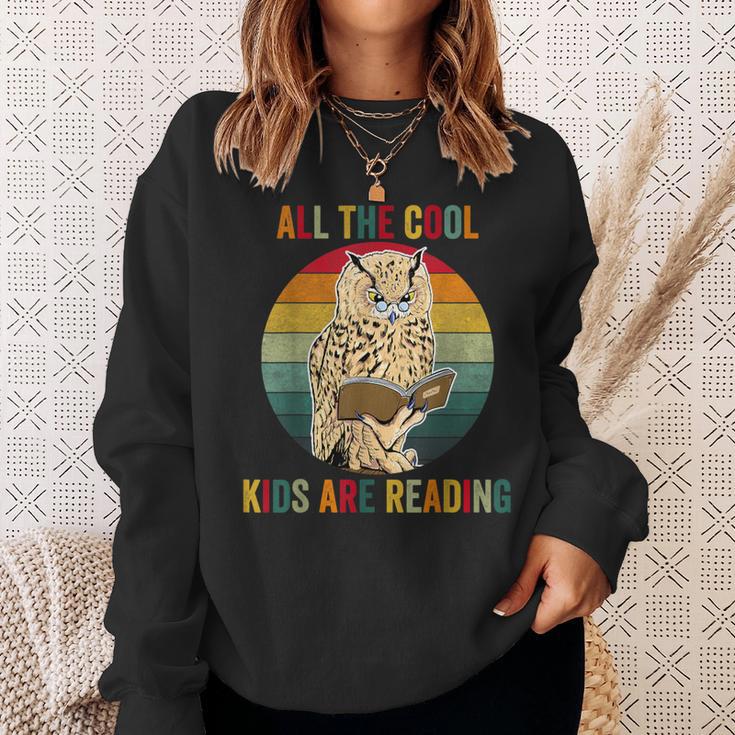 All The Cool Kids Are Reading Owl Glasses Book Retro Vintage Sweatshirt Gifts for Her