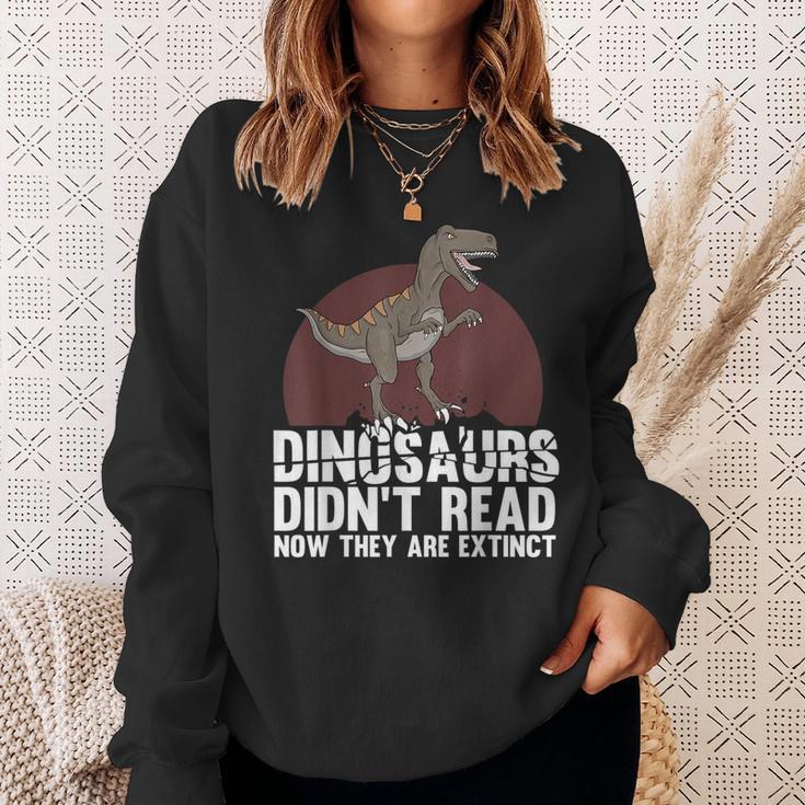 Cool Reading Teacher For Men Women Read Books Dinosaur Book Sweatshirt Gifts for Her