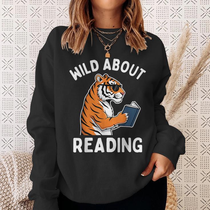 Cool Tiger Reading Book Wild About Reading Kids Books Reader Sweatshirt Gifts for Her Cool Tiger Reading Book Wild About Reading Kids Books Reader Sweatshirt Gifts for Her